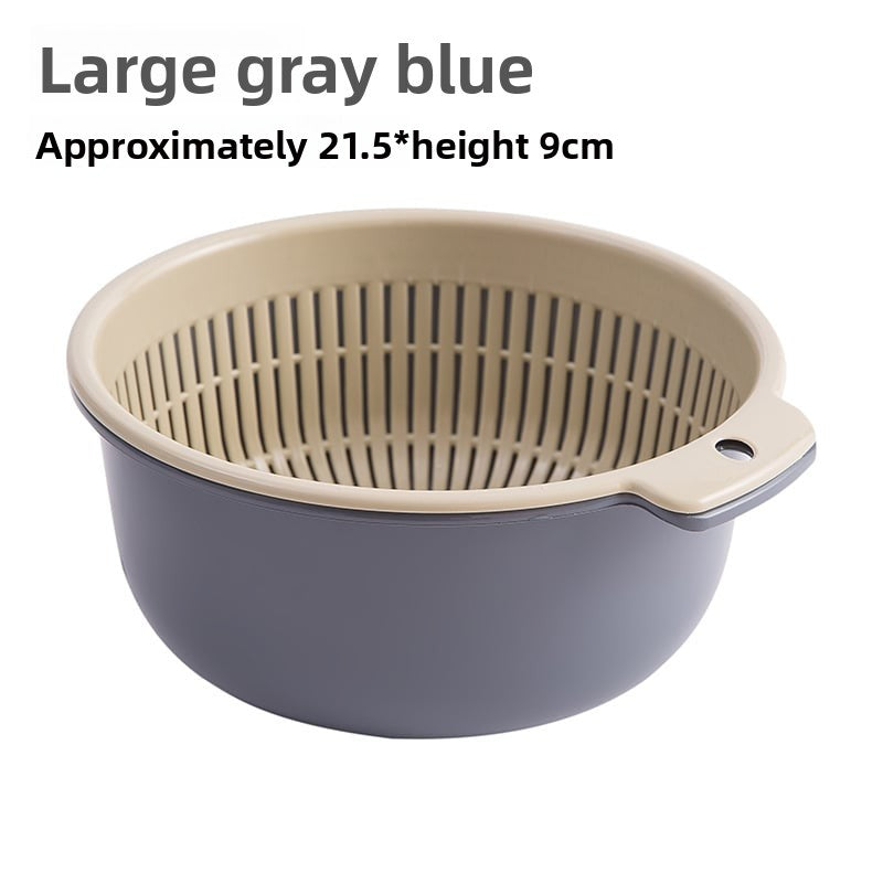 Double-layer Vegetable Washing Basin Draining Basket Six-piece Set Kitchen Living Room Household Washing Fruit Plate Simple Plastic Rice Washing Vegetable Basket