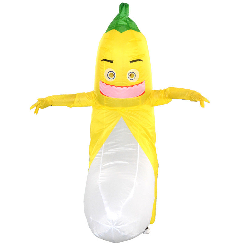 Mocking the costume of the banana man prop