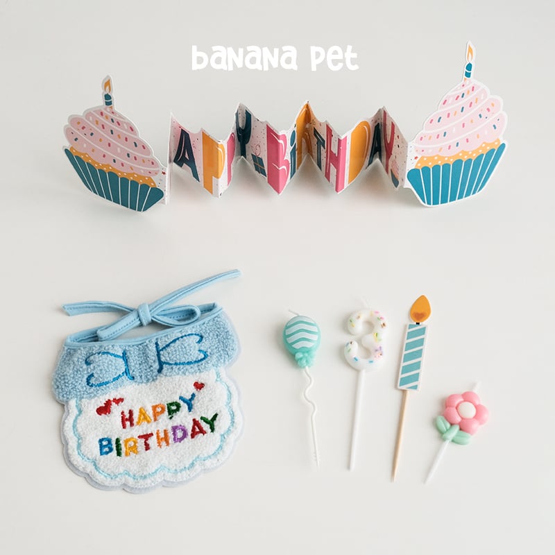 Pet Small Dog Cat Dog Birthday Dress Cake Digital Candle Cute Animal Blue Bib Paper Tray