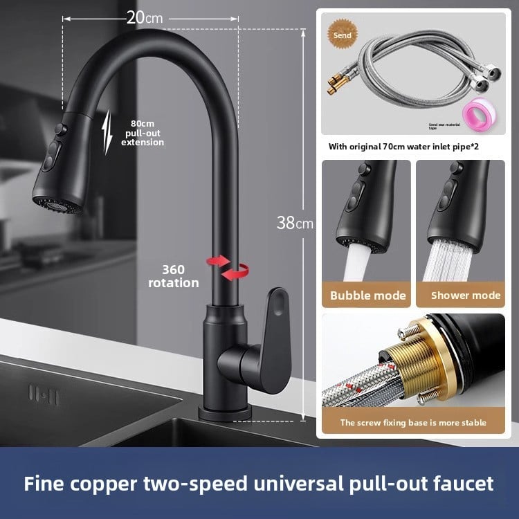 Pull-out type fine copper kitchen faucet