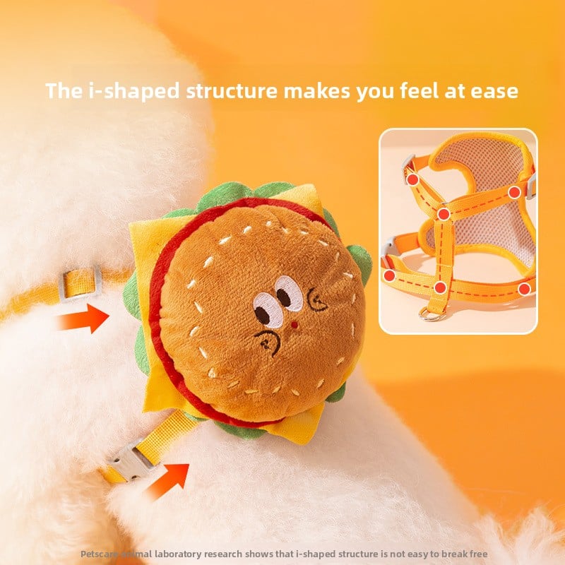 Pet Cute Hamburger Fries Backpack Traction Rope Cat Vest Dog Chest Strap Dog Walking Rope Supplies