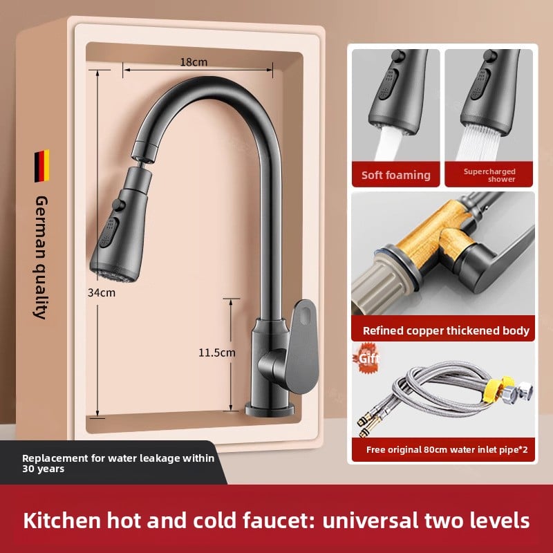 Pull-out type fine copper kitchen faucet