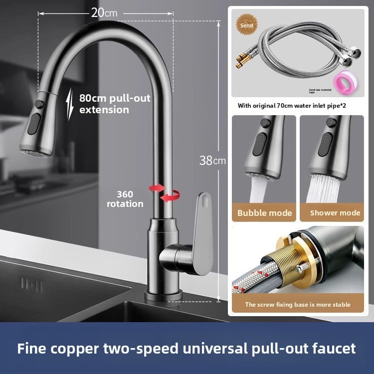Pull-out type fine copper kitchen faucet