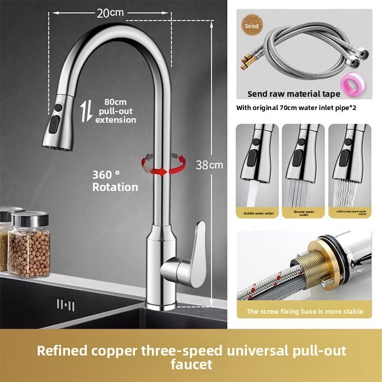 Pull-out type fine copper kitchen faucet