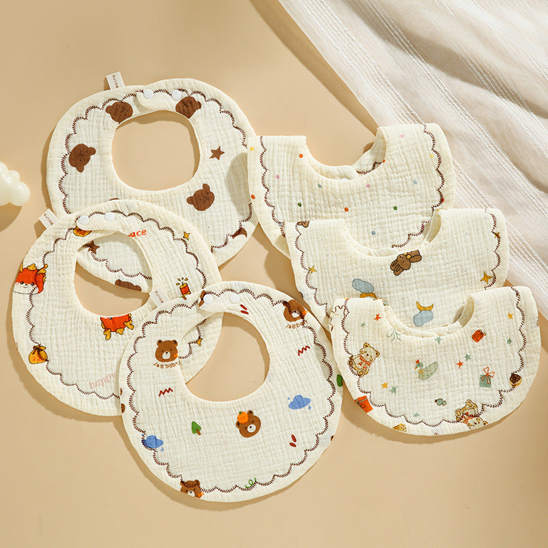 Baby Bib Class A Six-layer Round Children's Bib Cartoon Newborn Anti-spitting Pure Cotton Spring and Summer