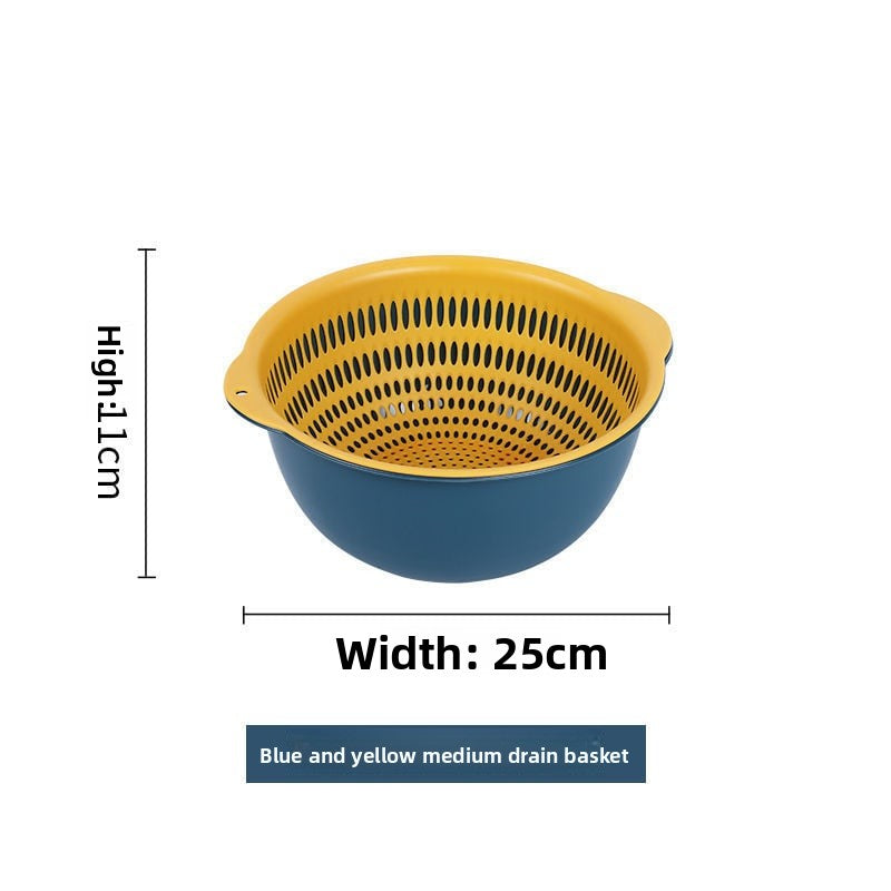 Double-layer Vegetable Washing Basin Draining Basket Six-piece Set Kitchen Living Room Household Washing Fruit Plate Simple Plastic Rice Washing Vegetable Basket