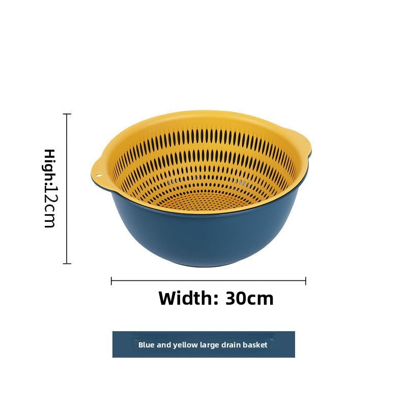 Double-layer Vegetable Washing Basin Draining Basket Six-piece Set Kitchen Living Room Household Washing Fruit Plate Simple Plastic Rice Washing Vegetable Basket