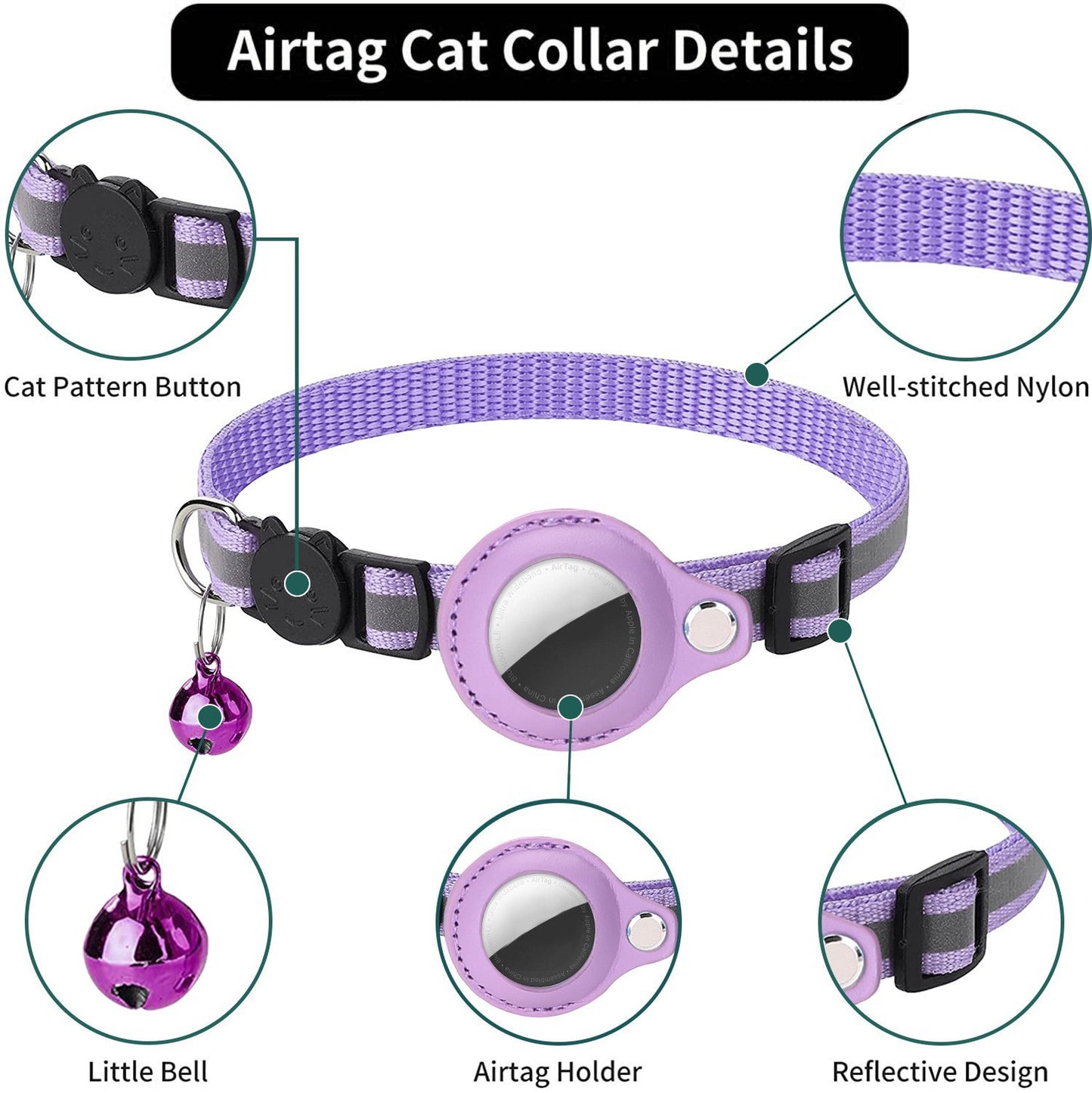 Collar for Airtag anti-loss positioning tracking kitten reflective bell