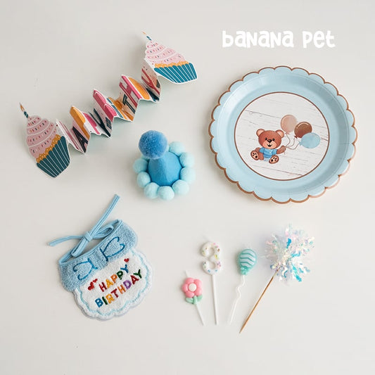 Pet Small Dog Cat Dog Birthday Dress Cake Digital Candle Cute Animal Blue Bib Paper Tray