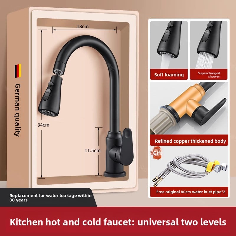 Pull-out type fine copper kitchen faucet