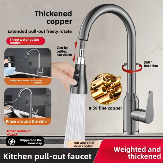 Pull-out type fine copper kitchen faucet