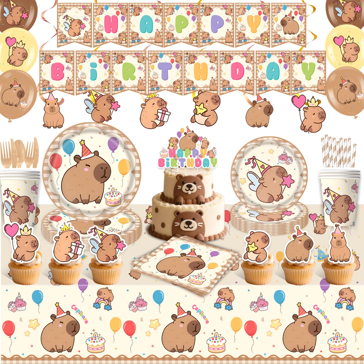 Kappi Bala Party Supplies Birthday Party Decoration Props Paper Tray Paper Cup Tablecloth Paper Towel Banner