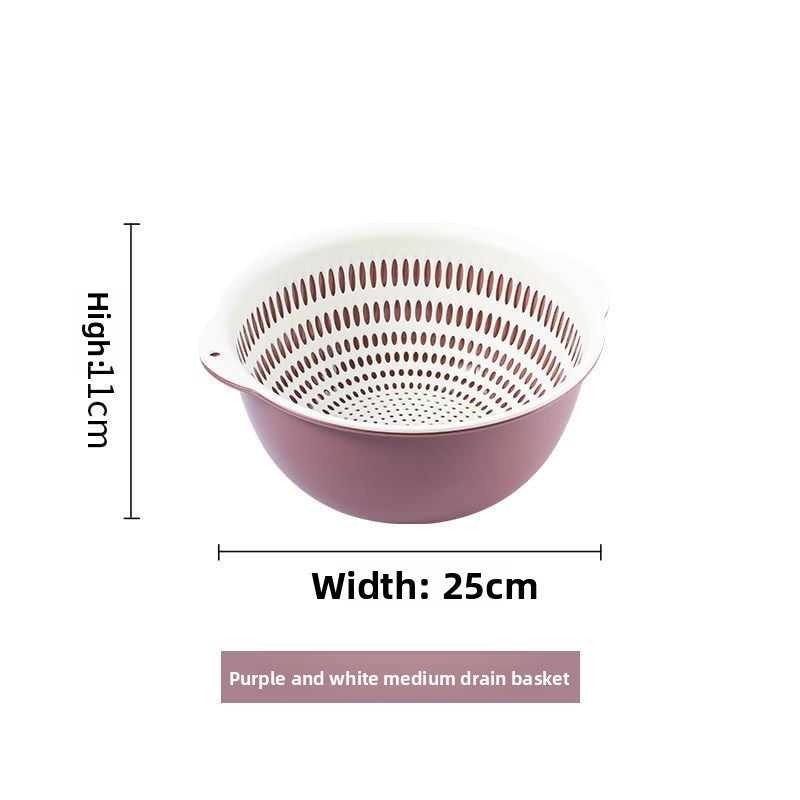 Double-layer Vegetable Washing Basin Draining Basket Six-piece Set Kitchen Living Room Household Washing Fruit Plate Simple Plastic Rice Washing Vegetable Basket