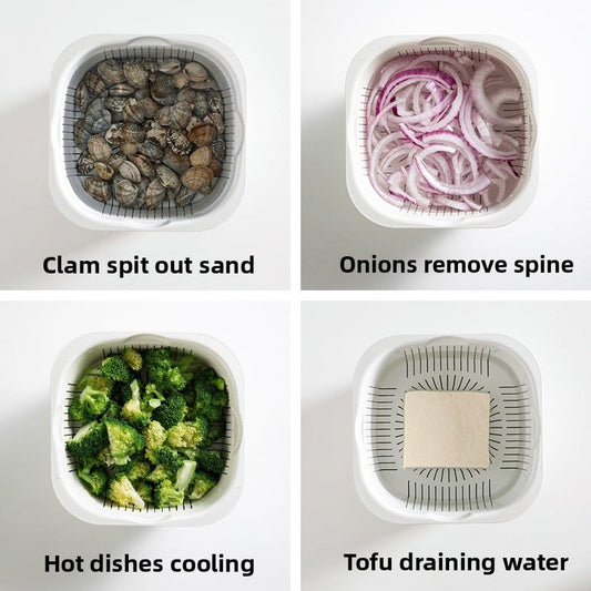 Vegetable washing basin, draining basket, kitchen and living room household three-piece set, fruit basket, plastic vegetable washing basin