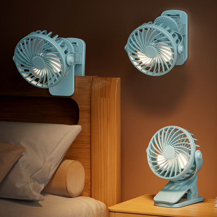 Multi-function Clip Fan Dormitory Portable Wall-hanging Circulating Small Fan USB Lighting Desktop Fan