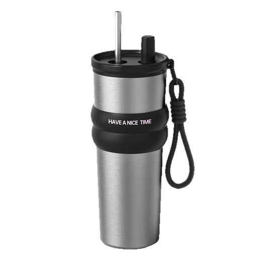 car cup large capacity straw coffee cup 316 stainless steel ceramic liner thermos cup car ice bully cup