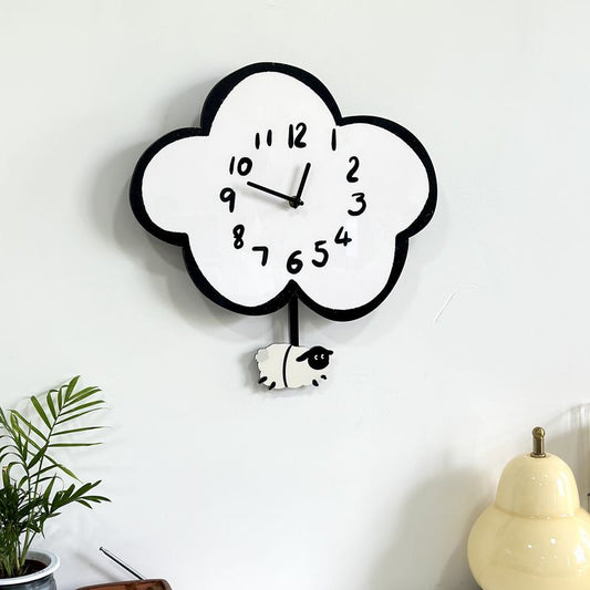 Cartoon Silent Sheep Swing Clock Home Living Room Kidsren's Room Wall Clock Home Decoration Modern Simple Clock Decoration