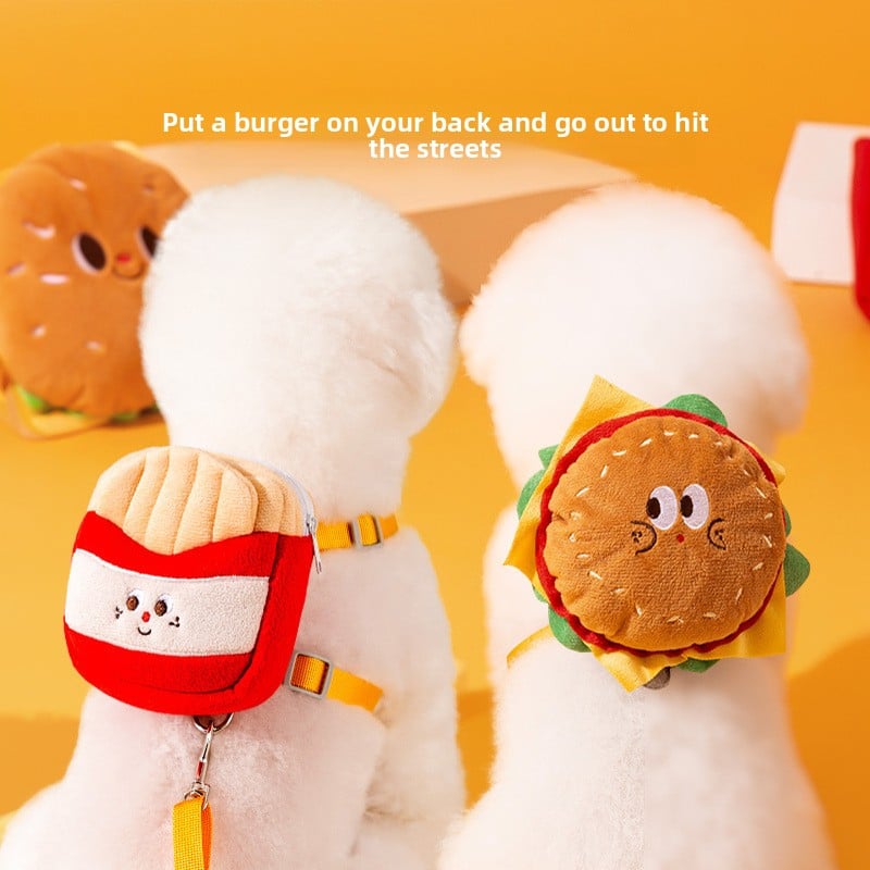 Pet Cute Hamburger Fries Backpack Traction Rope Cat Vest Dog Chest Strap Dog Walking Rope Supplies