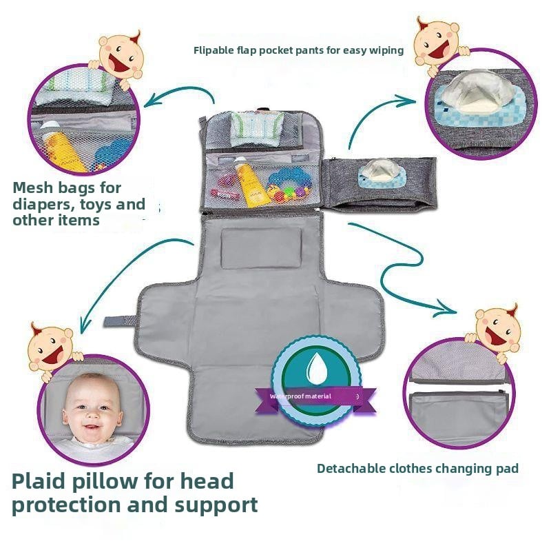 Portable diaper changing stroller hanging diaper pad bag