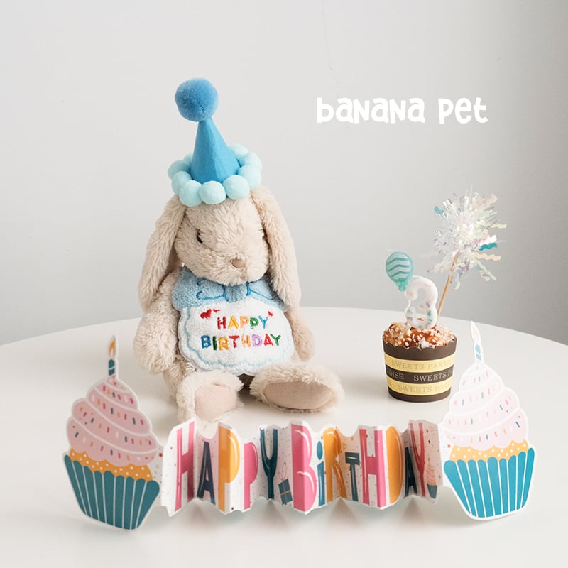 Pet Small Dog Cat Dog Birthday Dress Cake Digital Candle Cute Animal Blue Bib Paper Tray
