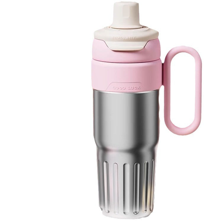High color value large capacity straw ice cup double vacuum thermos cup creative warm color double drink handle cup wholesale