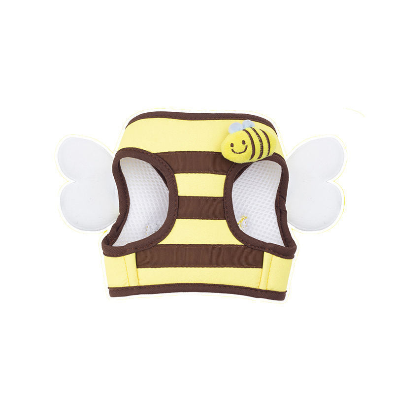 Bee Shaped Small Dog Harness and Leash Set Yellow Puppy Walking Vest with Snack Bag Cute Vest Harness with Wing for Cats Rabbits Small Dogs