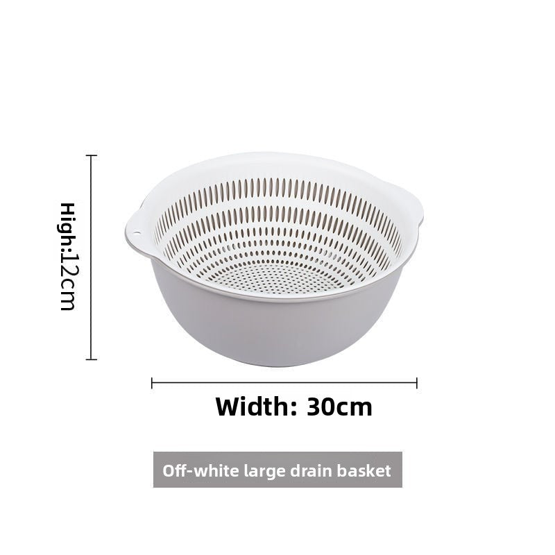 Double-layer Vegetable Washing Basin Draining Basket Six-piece Set Kitchen Living Room Household Washing Fruit Plate Simple Plastic Rice Washing Vegetable Basket