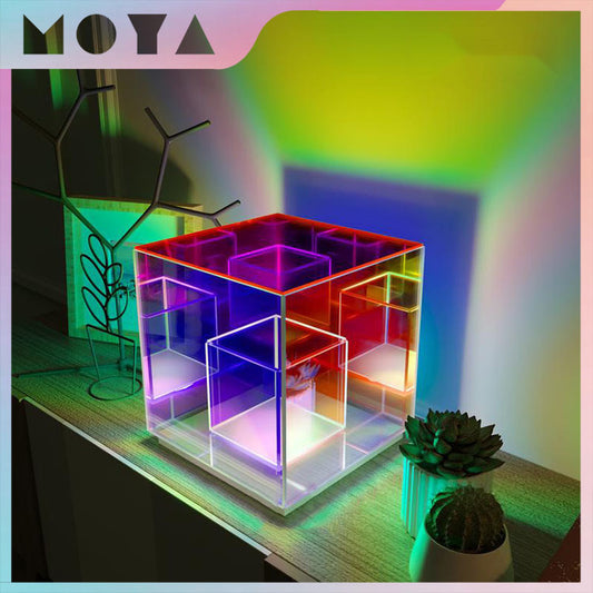Creative acrylic lamp Cube LED color table lamp Rubik's cube box atmosphere personality table lamp