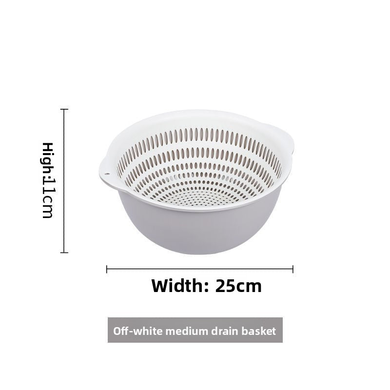 Double-layer Vegetable Washing Basin Draining Basket Six-piece Set Kitchen Living Room Household Washing Fruit Plate Simple Plastic Rice Washing Vegetable Basket