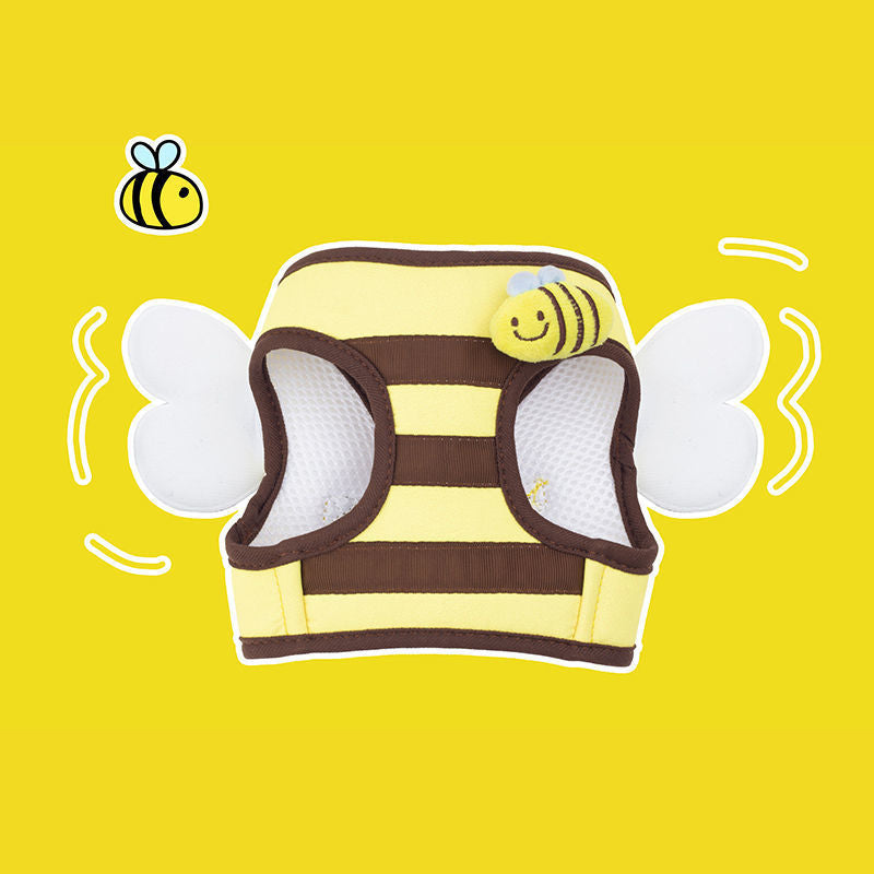 Bee Shaped Small Dog Harness and Leash Set Yellow Puppy Walking Vest with Snack Bag Cute Vest Harness with Wing for Cats Rabbits Small Dogs