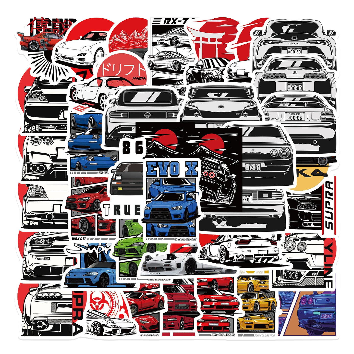 50pcs Modified Racing Graffiti PVC Stickers