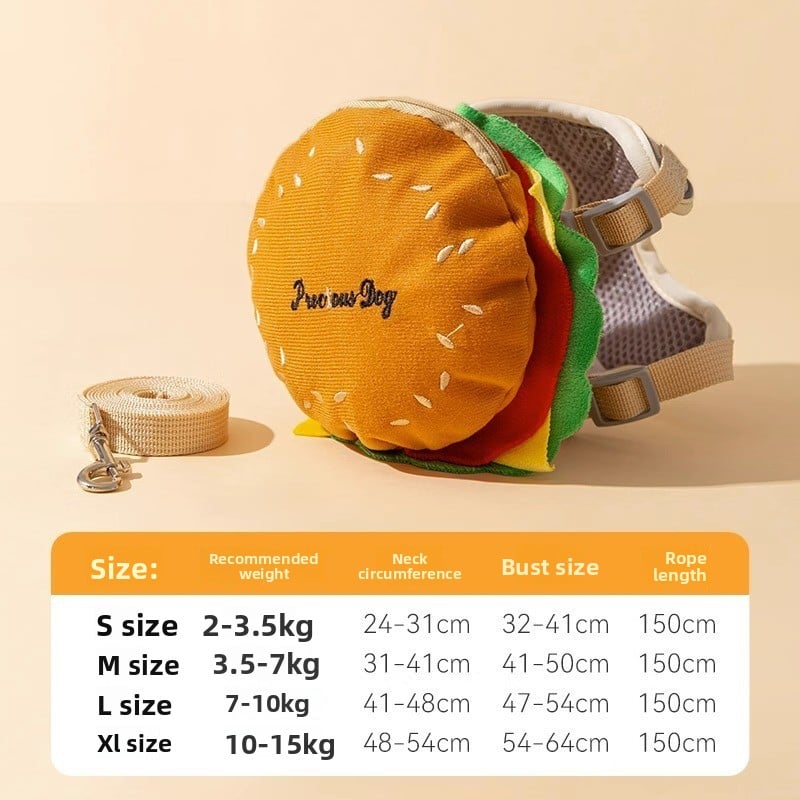 Pet Cute Hamburger Fries Backpack Traction Rope Cat Vest Dog Chest Strap Dog Walking Rope Supplies