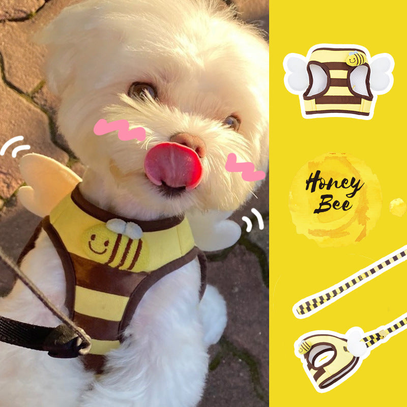 Bee Shaped Small Dog Harness and Leash Set Yellow Puppy Walking Vest with Snack Bag Cute Vest Harness with Wing for Cats Rabbits Small Dogs