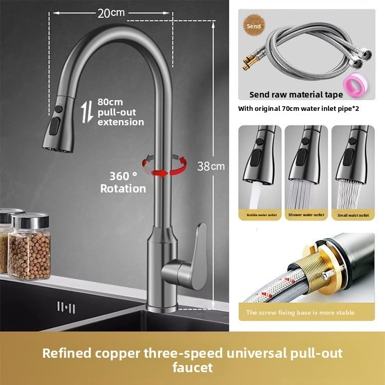 Pull-out type fine copper kitchen faucet