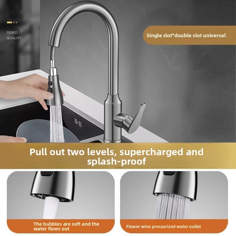 Pull-out type fine copper kitchen faucet
