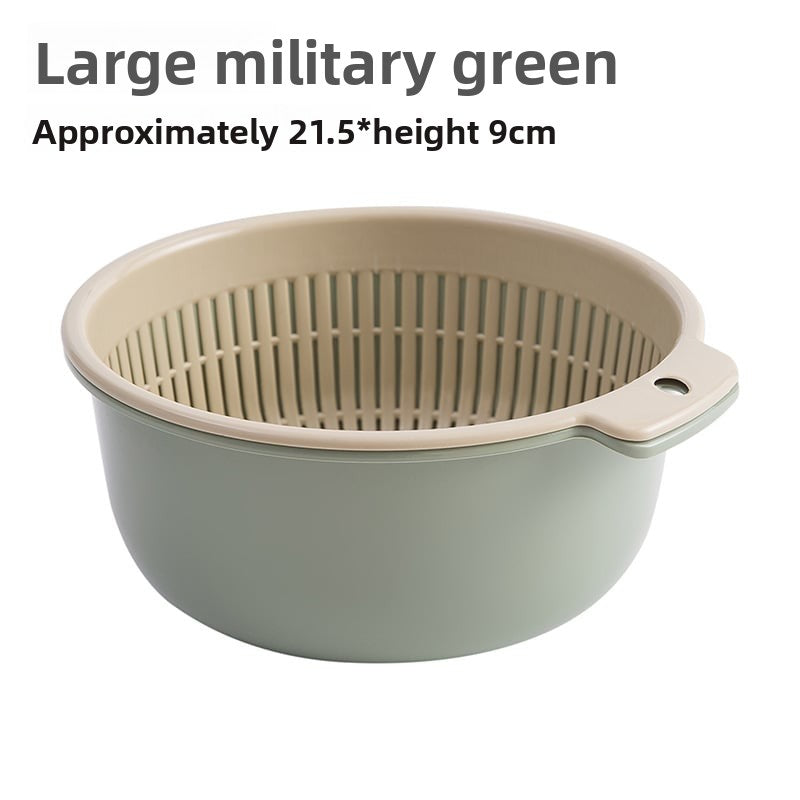 Double-layer Vegetable Washing Basin Draining Basket Six-piece Set Kitchen Living Room Household Washing Fruit Plate Simple Plastic Rice Washing Vegetable Basket