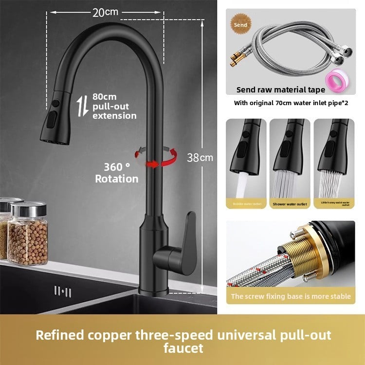 Pull-out type fine copper kitchen faucet