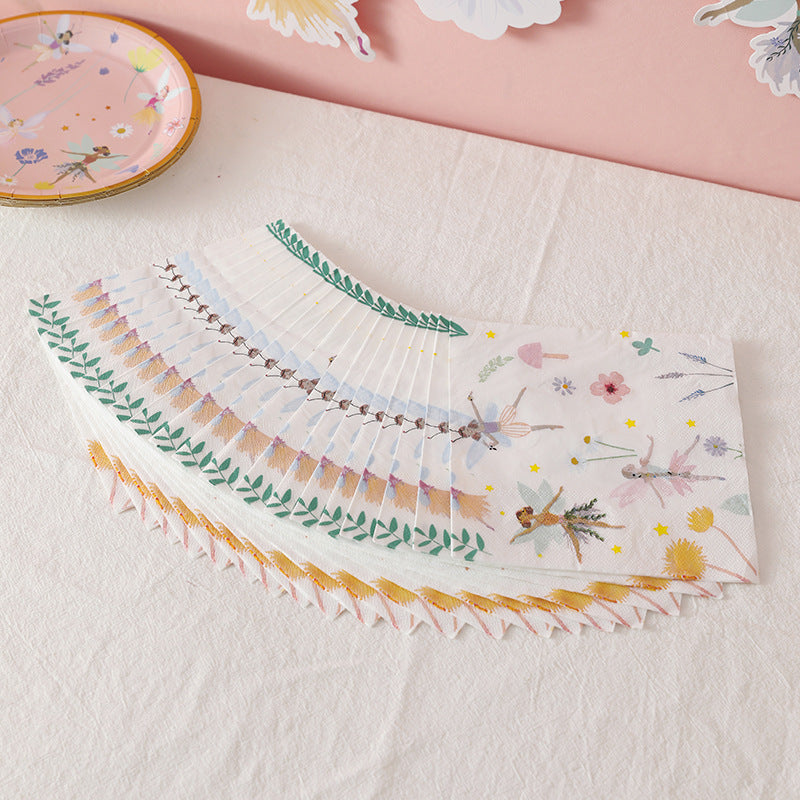 Birthday Party Disposable Tableware suit Cute Fantasy Wind Flower Fairy Disposable Paper Plate Party Decoration Supplies