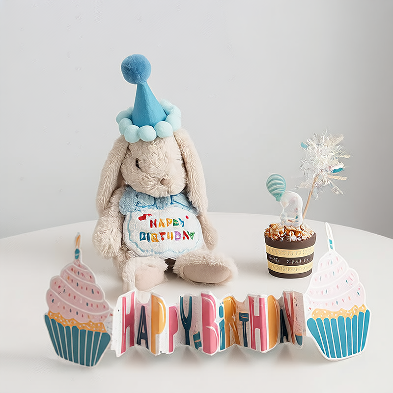 Pet Small Dog Cat Dog Birthday Dress Cake Digital Candle Cute Animal Blue Bib Paper Tray