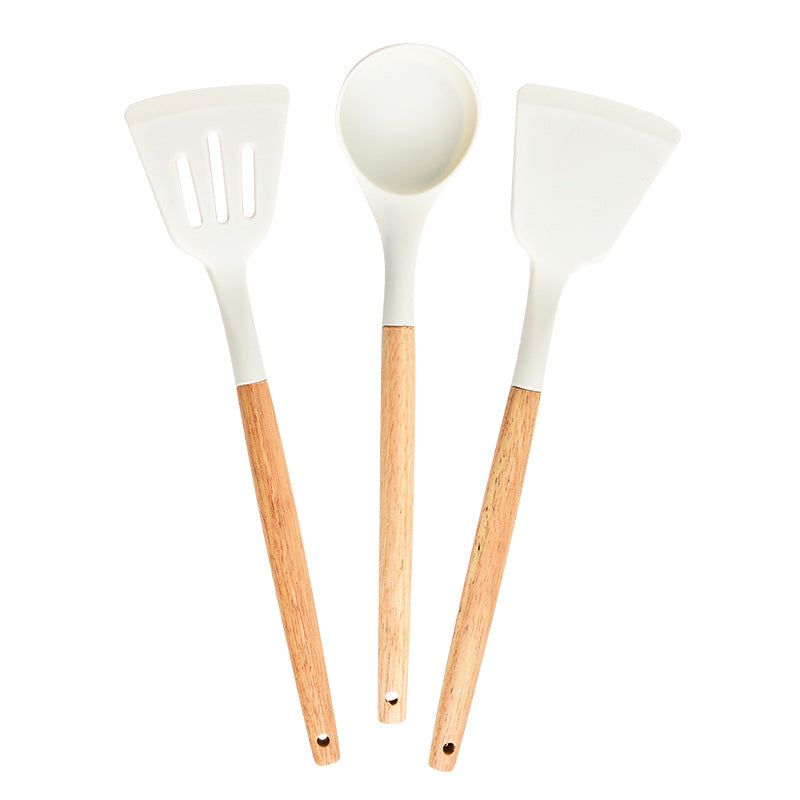 Wooden Handle Silicone Spatula and Spoon Set, Home Kitchen Tools