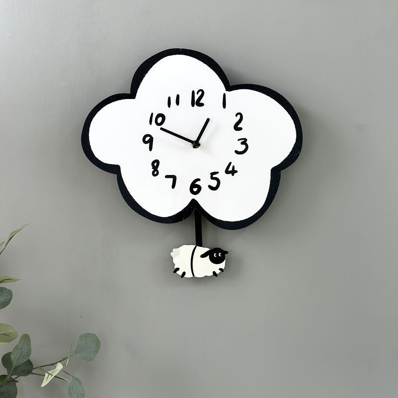 Cartoon Silent Sheep Swing Clock Home Living Room Kidsren's Room Wall Clock Home Decoration Modern Simple Clock Decoration