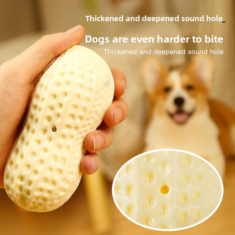 The dog toy ball is tough, grinds its teeth and makes sounds like a peanut