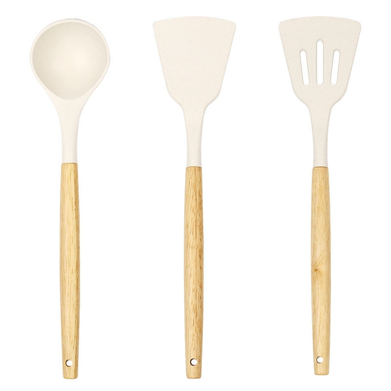 Wooden Handle Silicone Spatula and Spoon Set, Home Kitchen Tools