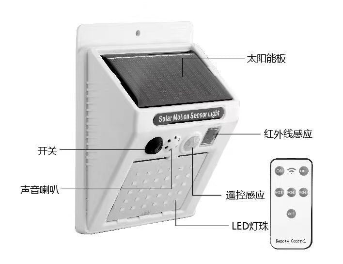 Solar Powered Remote Control Alarm Light with Body Sensor