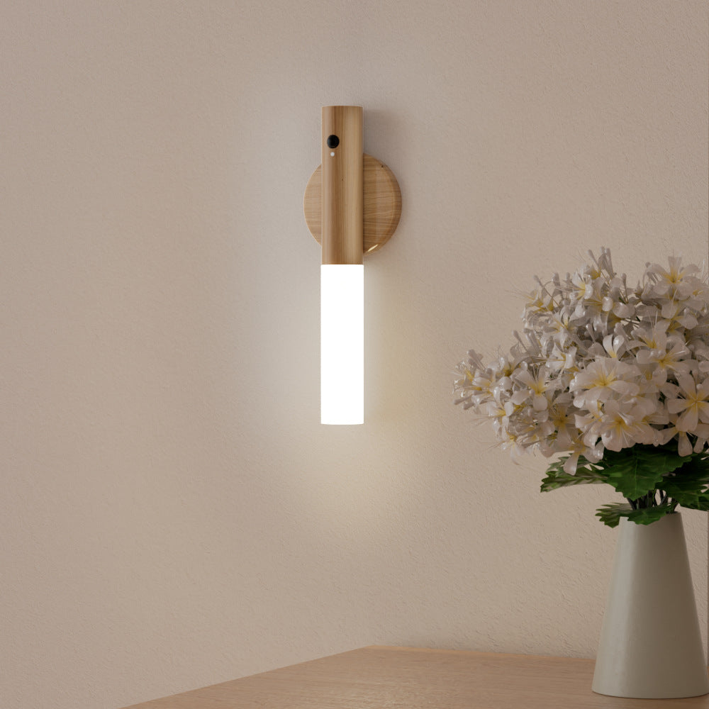 Solid wood motion sensing night light USB charging
