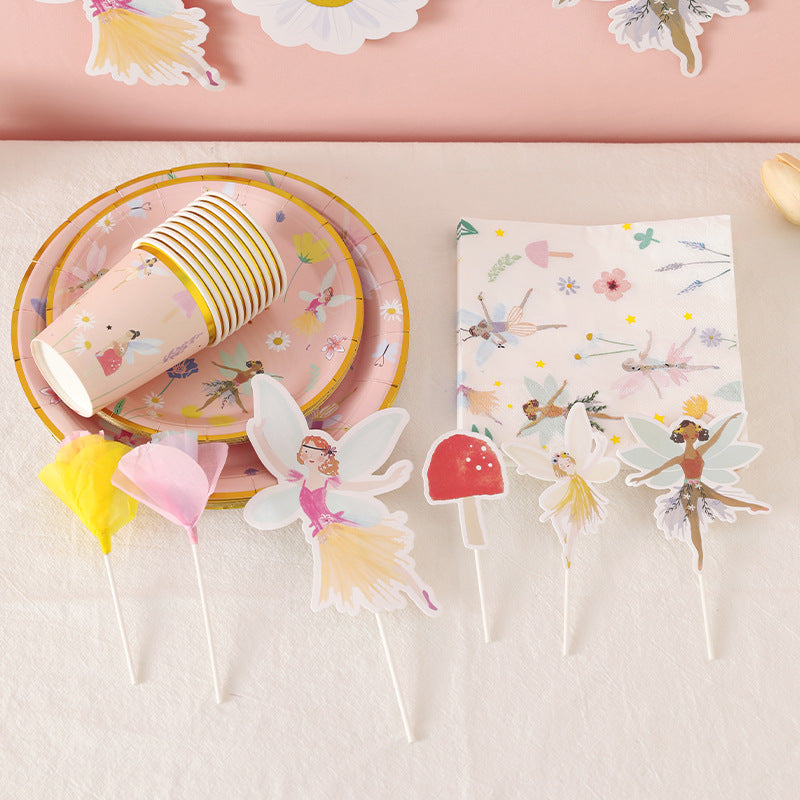 Birthday Party Disposable Tableware suit Cute Fantasy Wind Flower Fairy Disposable Paper Plate Party Decoration Supplies