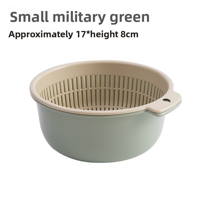 Double-layer Vegetable Washing Basin Draining Basket Six-piece Set Kitchen Living Room Household Washing Fruit Plate Simple Plastic Rice Washing Vegetable Basket