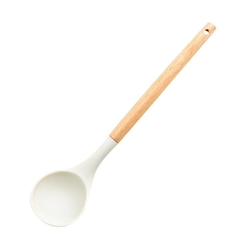 Wooden Handle Silicone Spatula and Spoon Set, Home Kitchen Tools