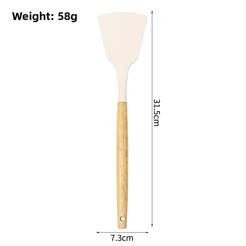 Wooden Handle Silicone Spatula and Spoon Set, Home Kitchen Tools