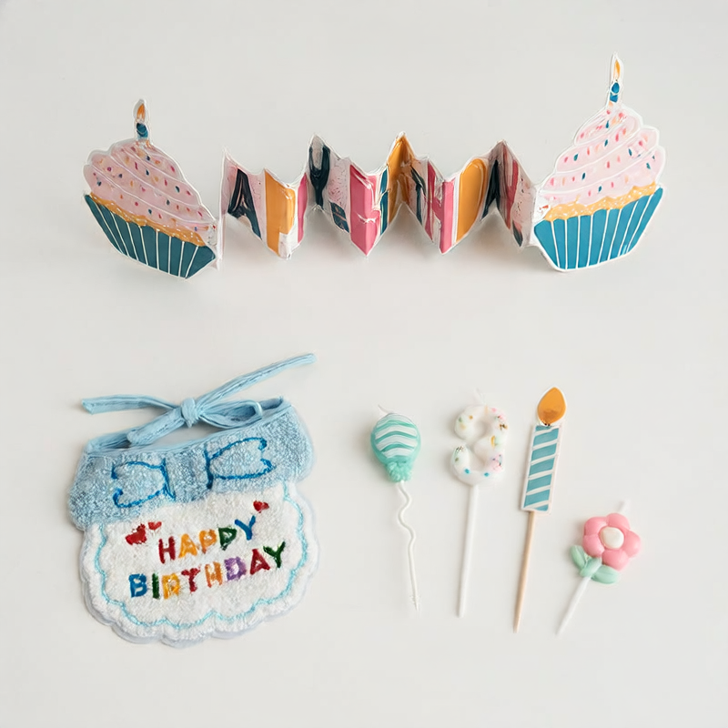 Pet Small Dog Cat Dog Birthday Dress Cake Digital Candle Cute Animal Blue Bib Paper Tray